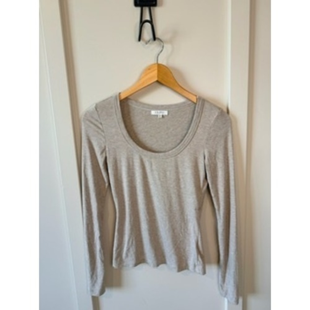 Z Supply Womens Heather Oatmeal Scoop Neck Long Sleeve Top XS ZT253210S